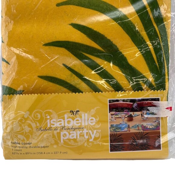 Isabelle Party Yellow & Green Paper Table Cover 62.5" X 89.5" With Palm Design - Picture 4 of 6